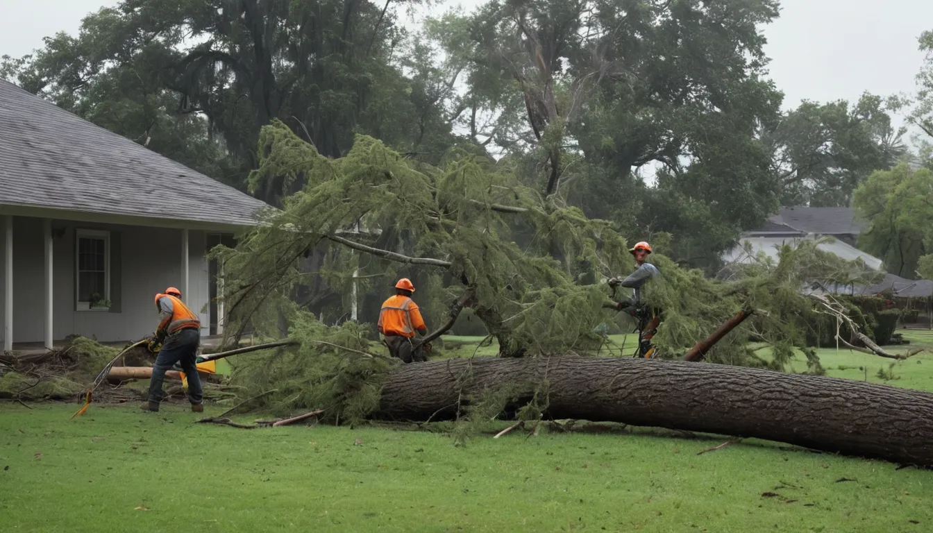 Provider crew clearing a fallen tree from a Brunswick home after a storm